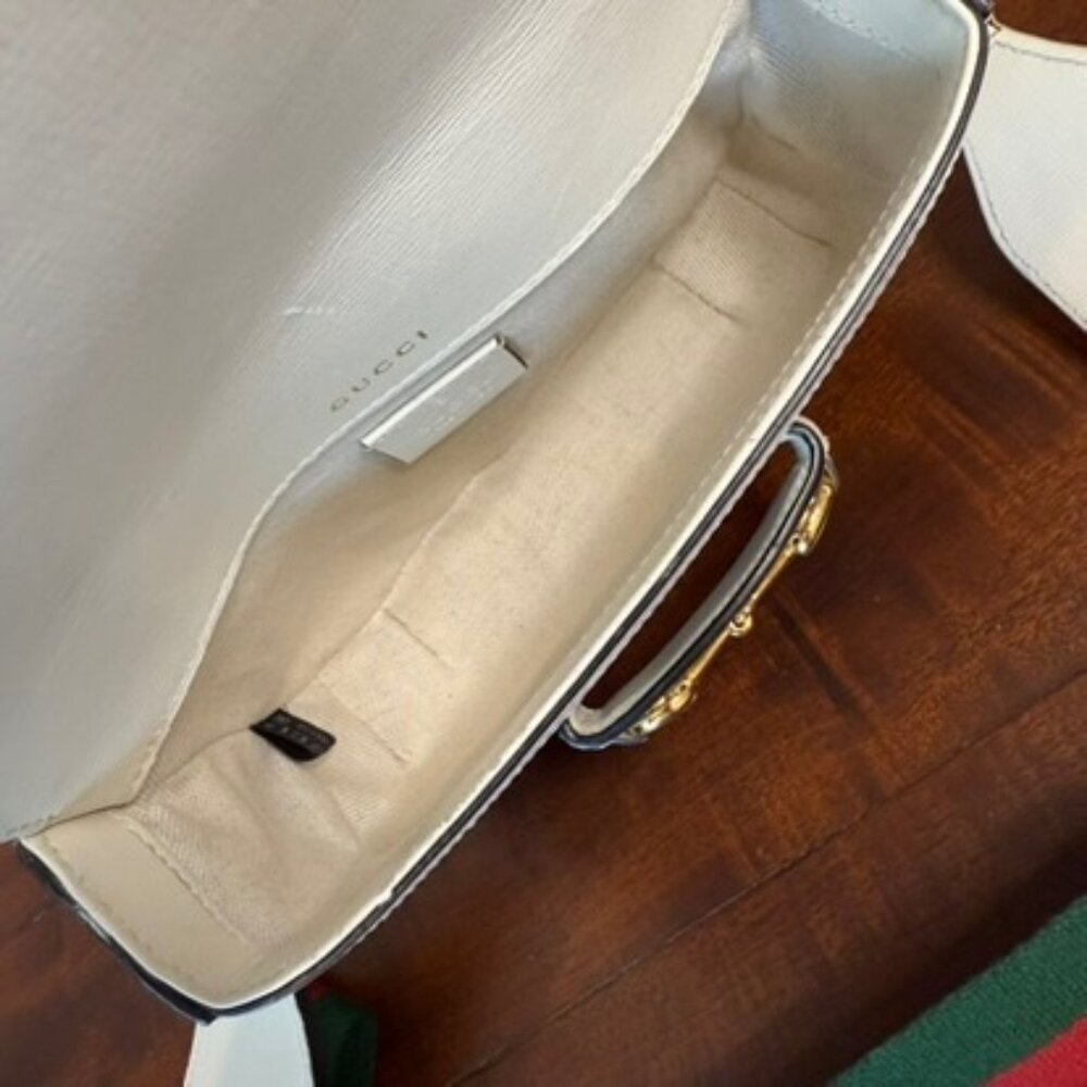 Gucci Horsebit 1955 Small Shoulder Bag GG Supreme White Leather - Picture 3 of 5